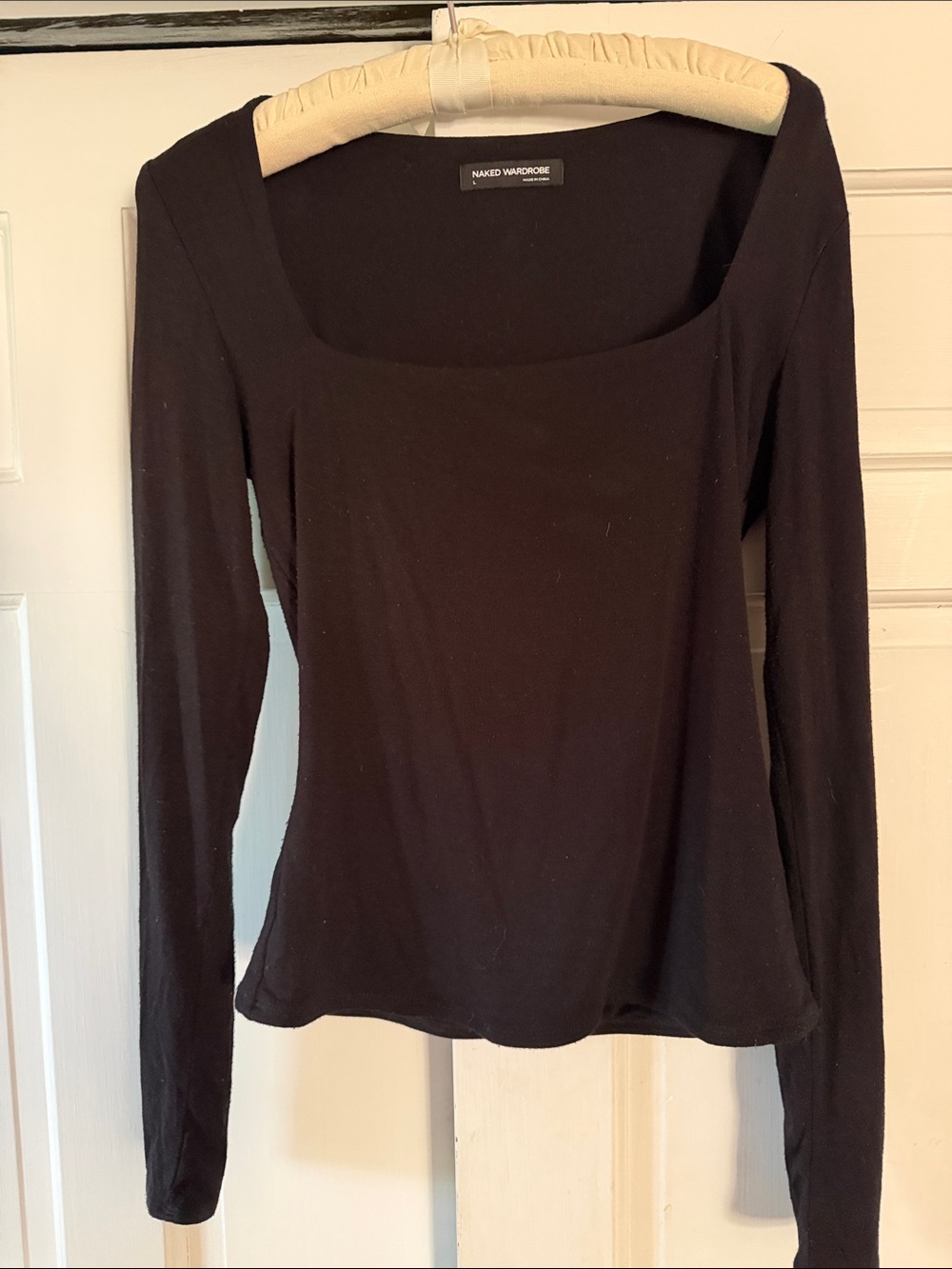 naked wardrobe Black Square Neck Long Sleeve Top